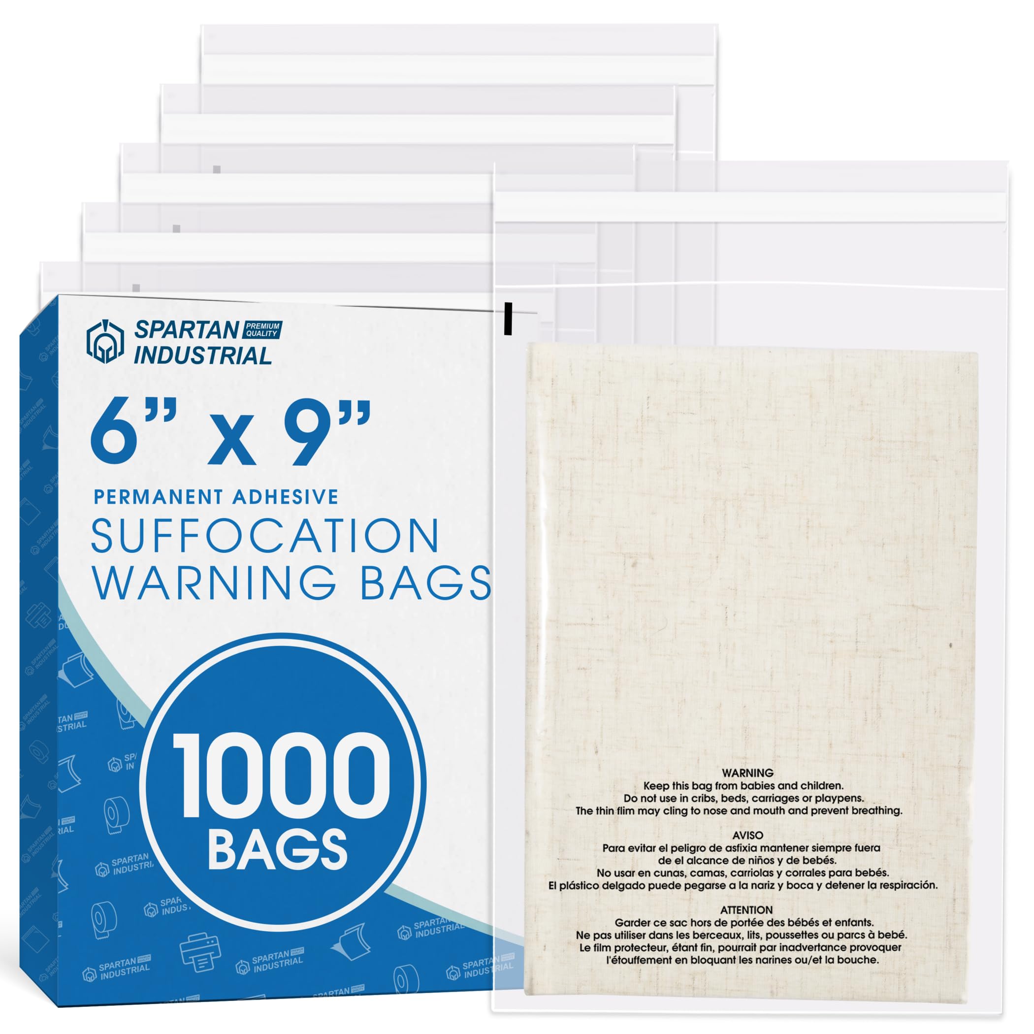 6" X 9" (1000 Count) Self Seal Clear Poly Bags with Suffocation Warning | for Pa