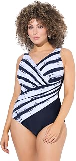 Ulla Popken Women's Plus Size Swimsuit, Soft Beanies, Drape and Stripes. Recycled Material 826299