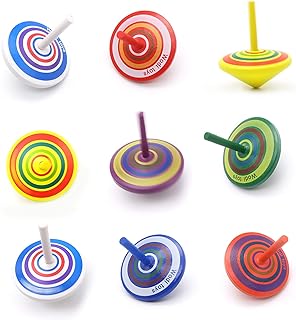 10-Piece Wooden Spinning Tops Set, Desk Games & Party Favors for Adults | Painted Wooden Gyroscopes for Tabletop Challenges, Office Breaks, Travel, Group Gatherings, Desk Décor, Gifts and Prizes
