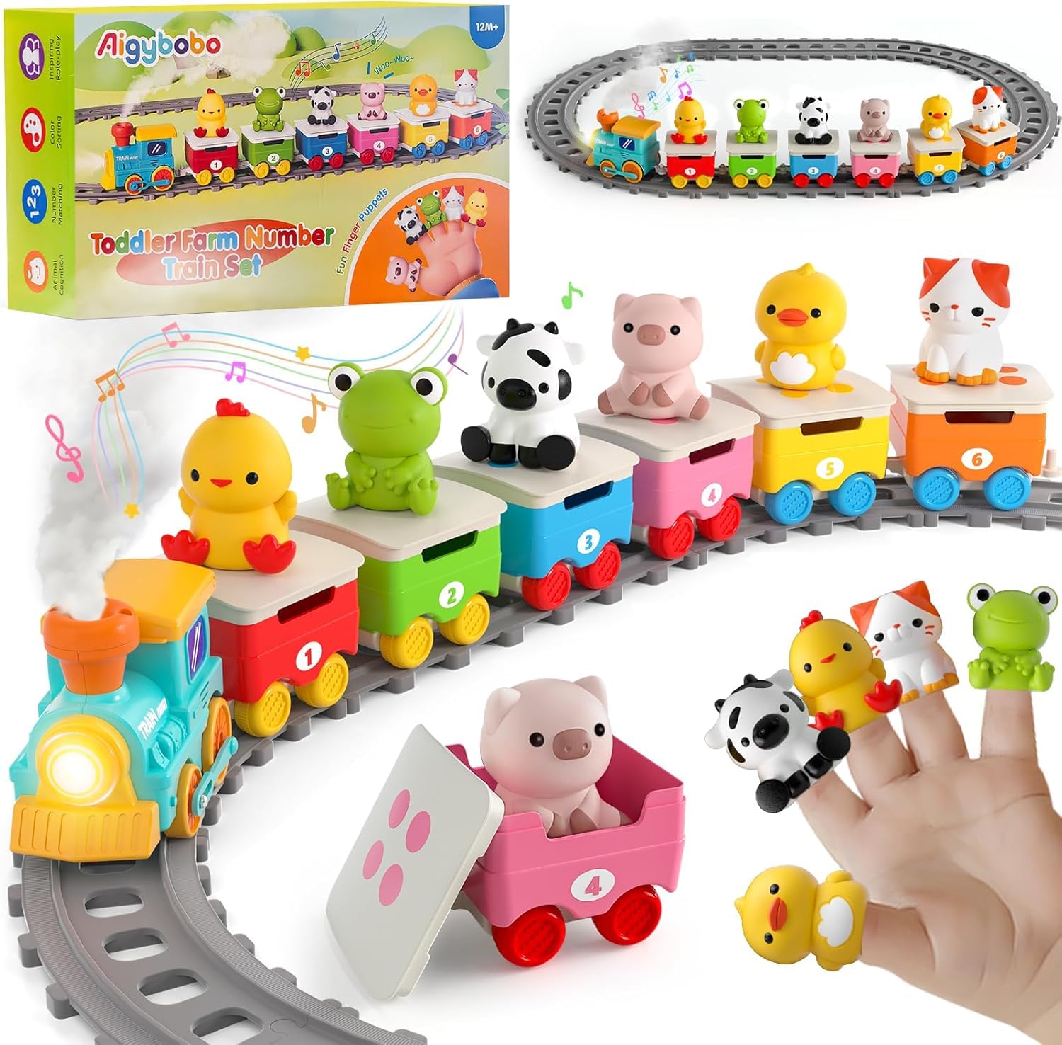 Farm Train Toys for Toddlers 1-3, Kids Electric Steam Musical Train Set | Animal