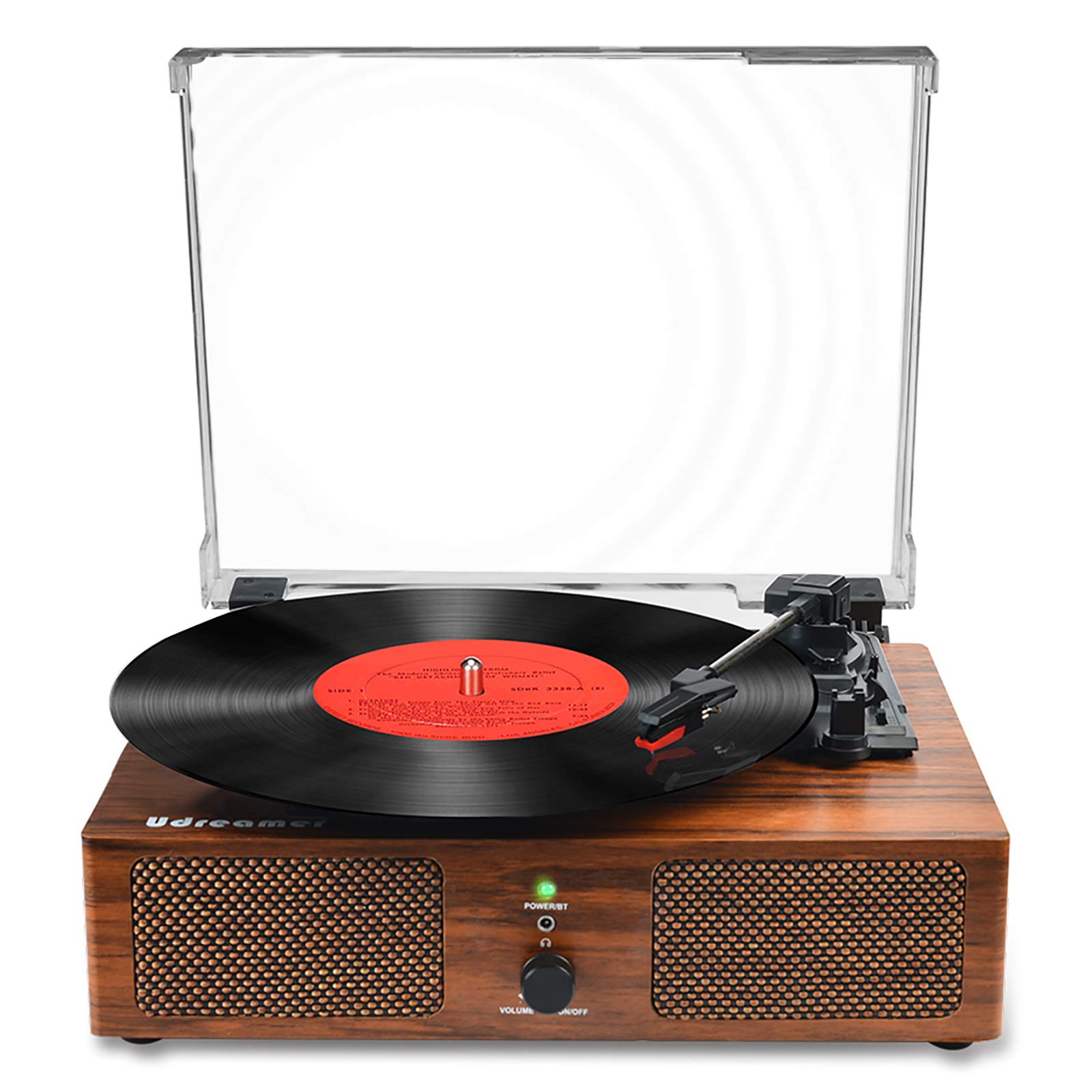 Udreamer Vinyl Record Player Wireless Turntable with Speakers & USB, Brown | Blu