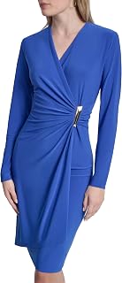 DKNY Vestido de manga larga con cuello cruzado para mujer