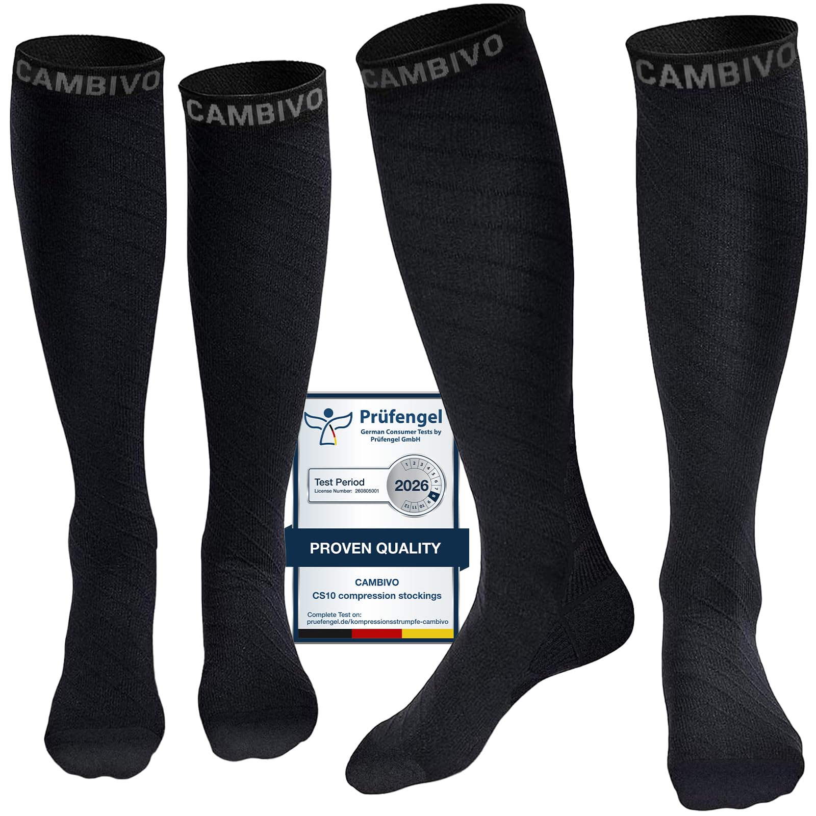 CAMBIVO Compression Socks for Women & Men 2 Pairs, Travel Flight Socks | Knee Hi