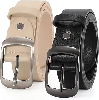 JASGOOD Women's Leather Belts for Jeans Dresses Fashion Gold Buckle Ladies Waist Belt, 2 Pack