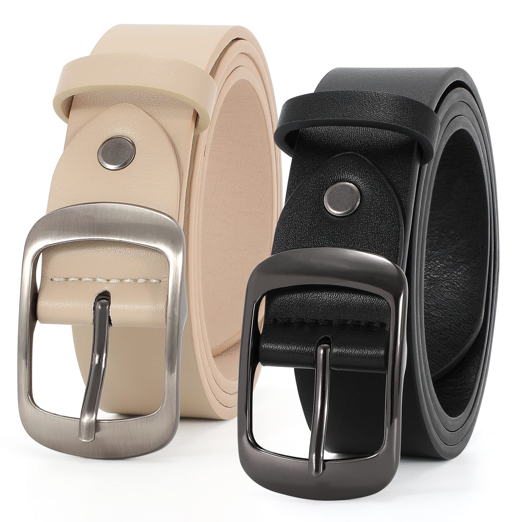 JASGOOD Women's Leather Belts for Jeans Dresses Fashion Gold Buckle Ladies Waist