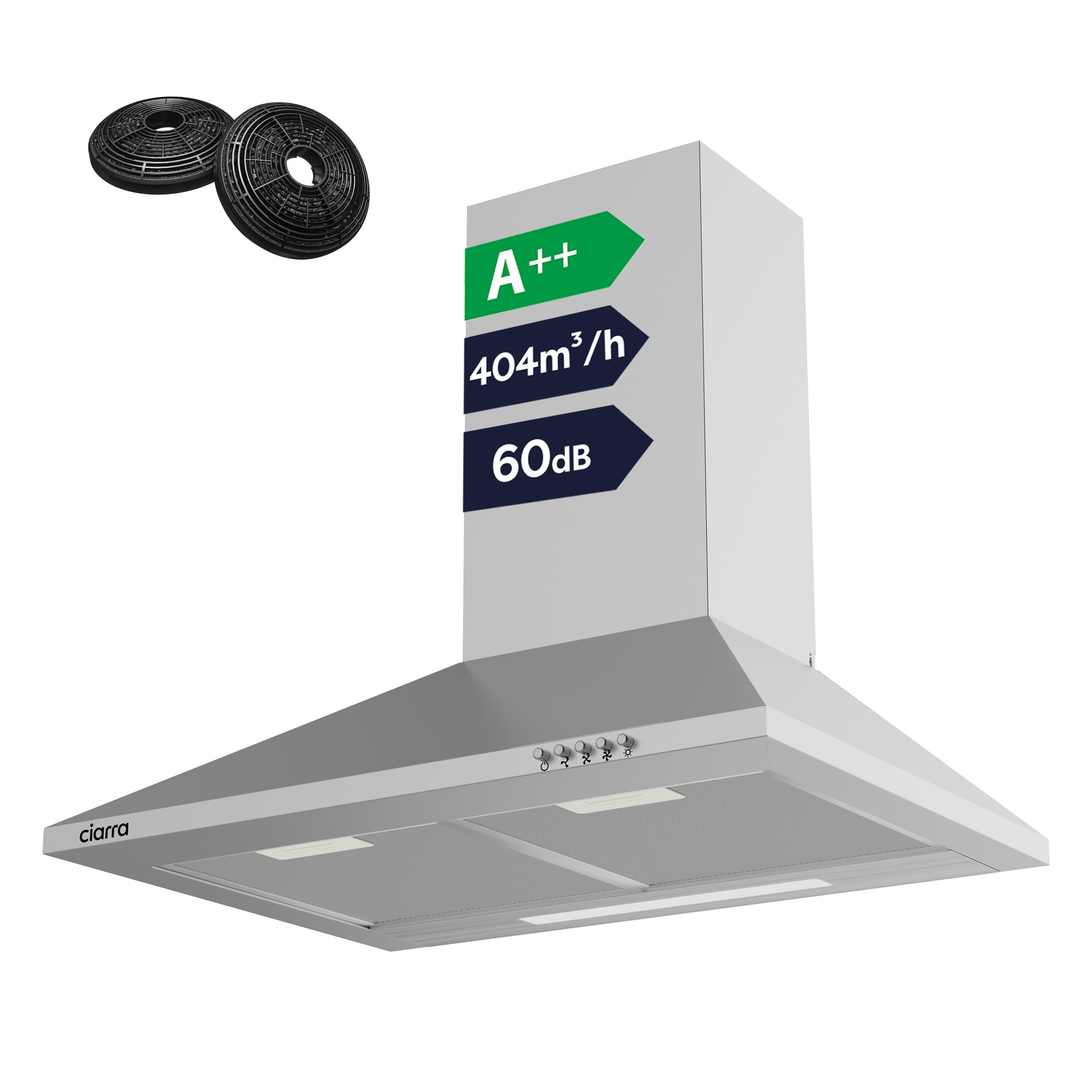 CIARRA CBCS6201 60cm Chimney Cooker Hood, 404m³/h, Class A++, Wall Mounted | Car
