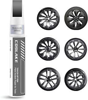 COSLAKE Rim Touch Up Paint(Gunpowder) for Tesla Model Y/3/S/X | for Gemini Dark/Uberturbine/Arachnid/Cybersteam/Turbine Wheel, Curb Rash / Rim Scratch Repair with Masking Tape & Sandpaper