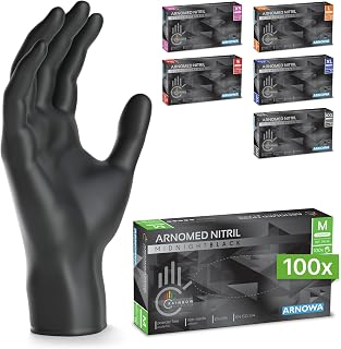 100 x ARNOMED® Nitrile Gloves Size M Black, Disposable Surgical and Laboratory Gloves, Luvas Nitrile Descartaveis Powder and Latex Free, Nitrile Gloves in XS, S, M, L, XL, XXL