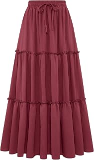 Arolina Women's Summer Maxi Skirt Trendy High Waist Pleated Ruffle Long Skirts Flowy Beach Boho Skirt Dress with Pockets