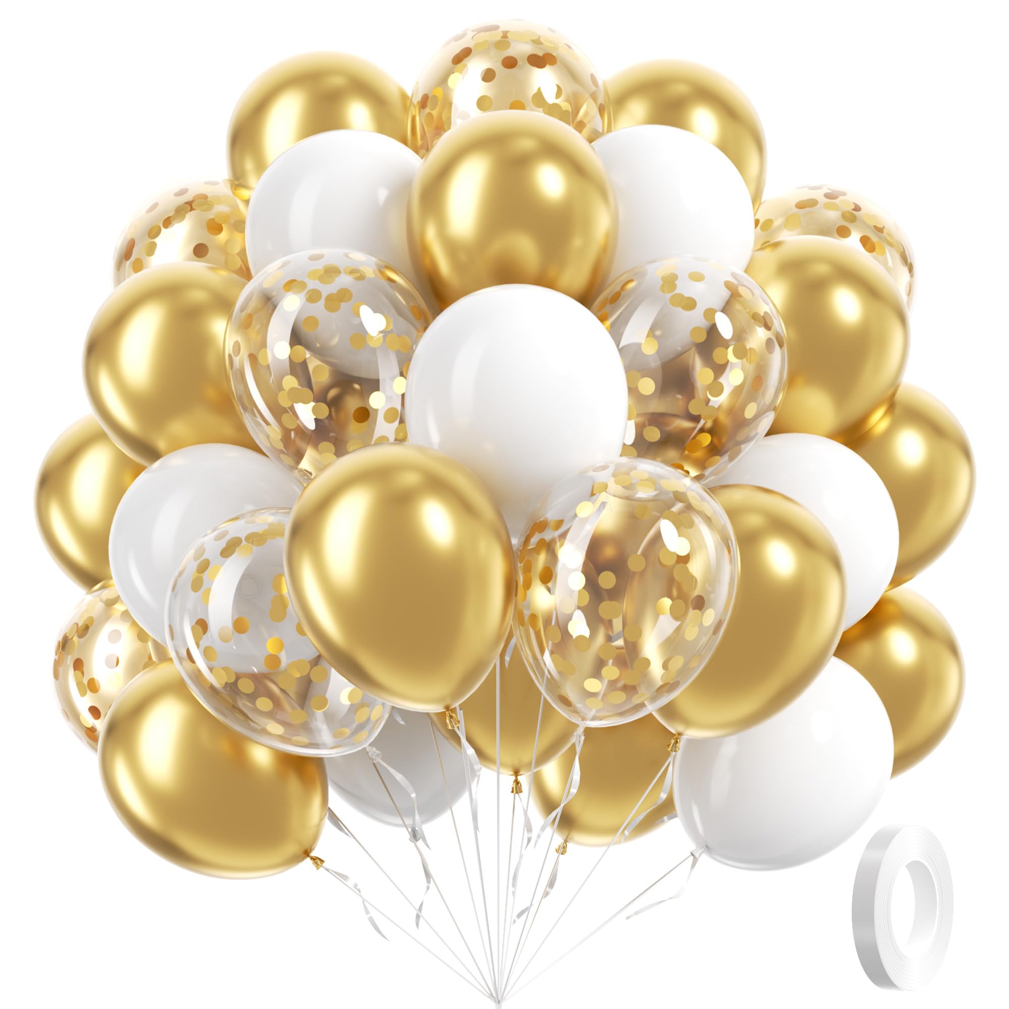 60pcs Gold and White Balloons 12inch with Metallic Gold Confetti Balloons | Wedd