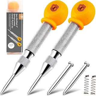 Mulwark 5'' Automatic Center Punch Set - Spring Loaded Center Punch for Metal, Wood, Plastic, Car Window Puncher Breaker Tool with Palm Cap, Replacement Tips and Springs Included, 2 Packs with Case