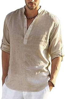 COOFANDY Men's Long Sleeve Henley Shirt Linen Shirt Casual Summer Shirt Regular Fit Cotton