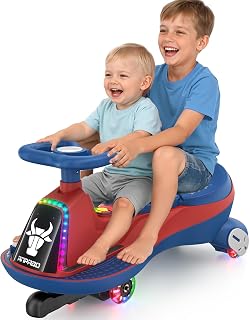 ANPABO 12V Electric Wiggle Car for Kids, 2 Seater, 2x75W Motor, Blue | 2 in 1 ride on toy for kids ages 3+, 2 speeds max 4.1 mph, anti-rollover, music & bluetooth, flashing wheels, 170 lbs