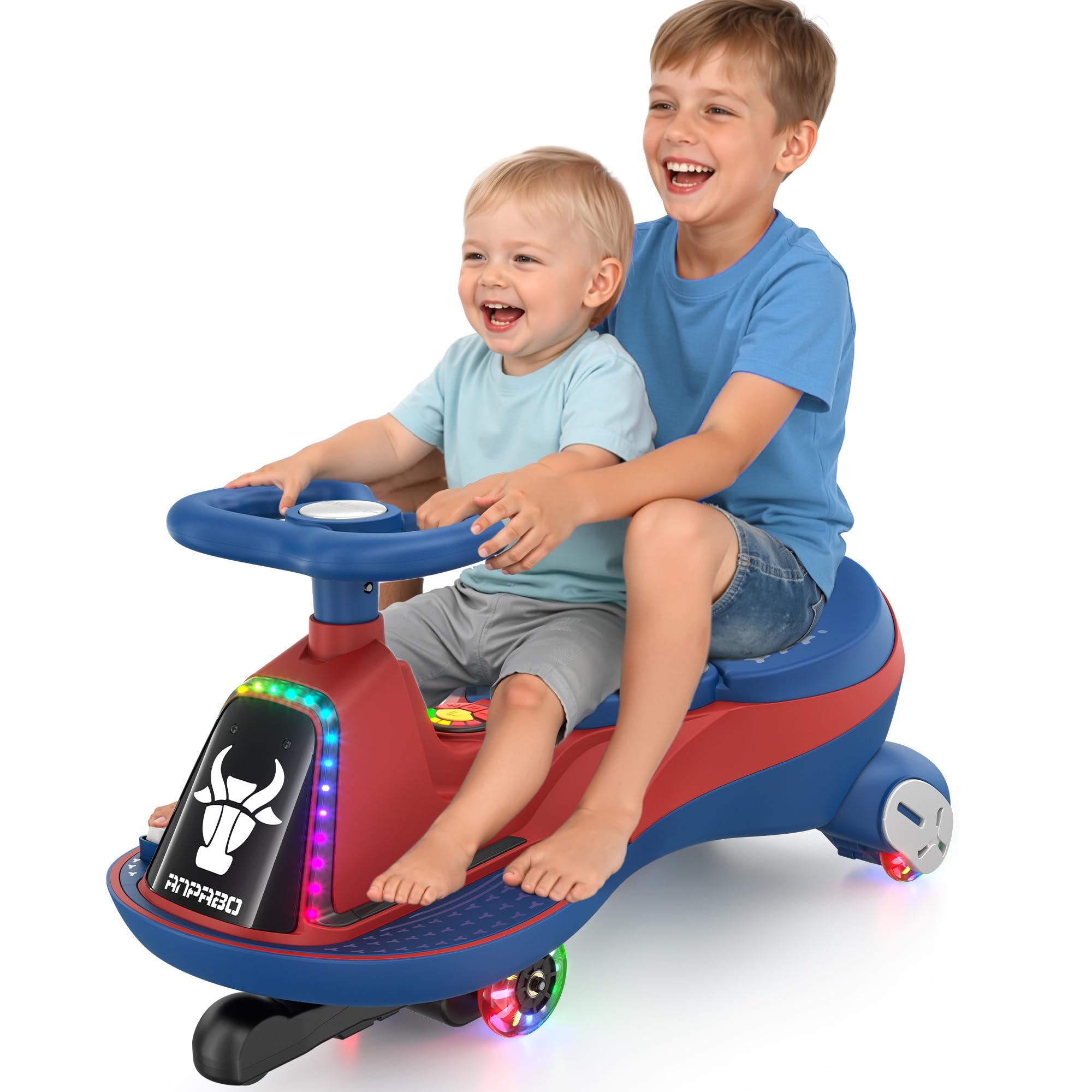 ANPABO 12V Electric Wiggle Car for Kids, 2 Seater, 2x75W Motor, Blue | 2 in 1 ri