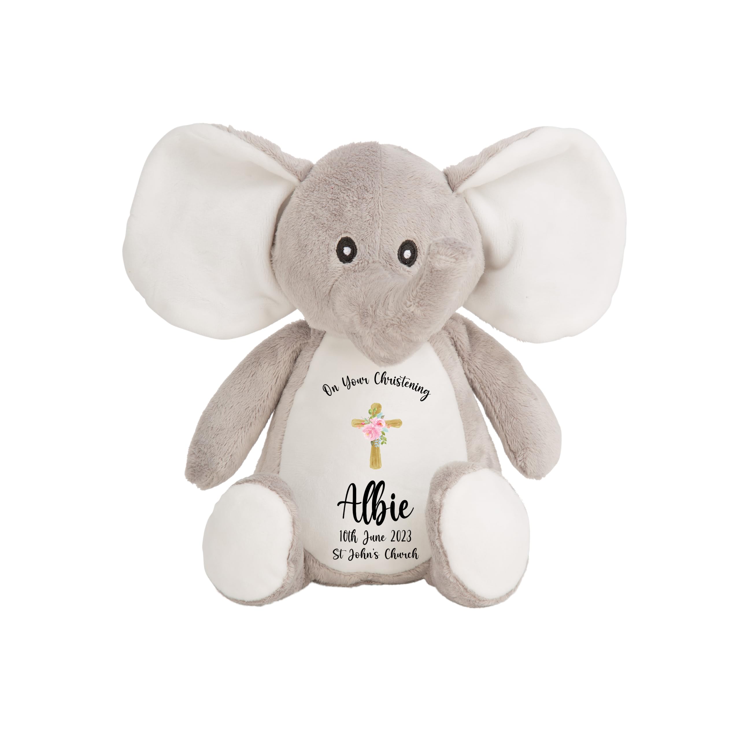 Crafted Memories Personalised Baptism Elephant Plush Toy | Customisable with Nam