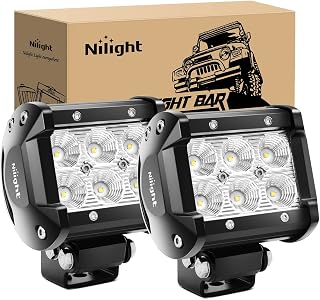 Nilight Led Pods 2Pcs 18W 1260LM Flood Off Road Lights Super Bright Driving Work Fog Lamps for Trucks Pickup Golf Cart SUV ATV UTV 4x4 Van Camper Boat