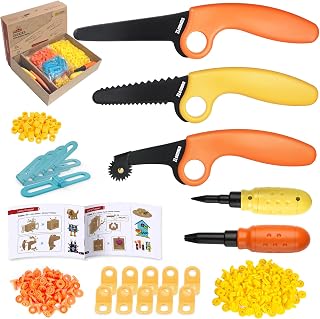 ZLemma Cardboard Construction Kit - 401 PCS Kids Building Set with Safe Serrated Cutter, Crease Roller, Screws & Nuts, STEM Upcycled Tool for DIY Cardboard Projects, Engineering & Creativity