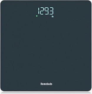 Homebuds Bathroom Scale Body Weight 400lb/182kg High Precision 0.1lb/0.05kg | Professional Factory Since 2001 Balance Poids Digital Weighing Scale for People LED & Step-On, Tempered Glass,3*AAA, Blue
