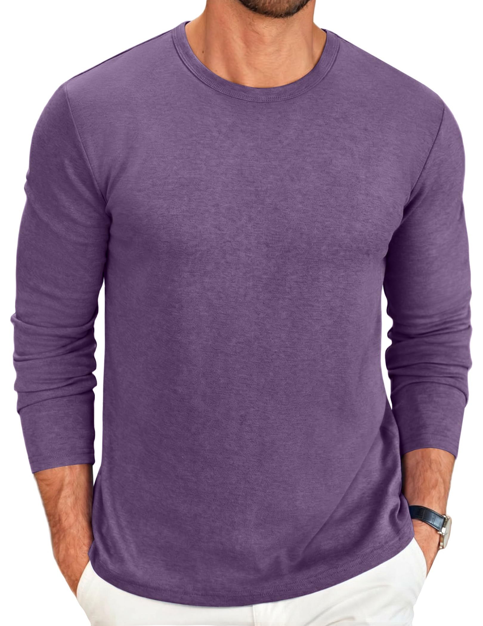 COOFANDY Mens Long Sleeve Crew Neck T Shirts Solid Color Casual Basic Soft Stret