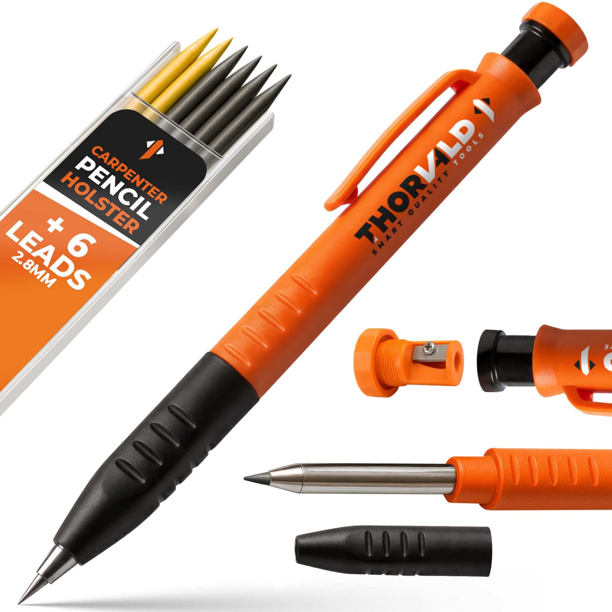 THORVALD New 3-in-1 Carpenter Pencils with Finger Grip for Construction - Incl. 