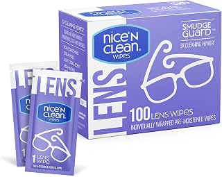 Nice 'n Clean SmudgeGuard Lens Cleaning Wipes (100 Total Wipes) | Pre-Moistened Individually Wrapped Wipes | Non-Scratching & Non-Streaking | Safe for Eyeglasses, Goggles, & Camera Lens