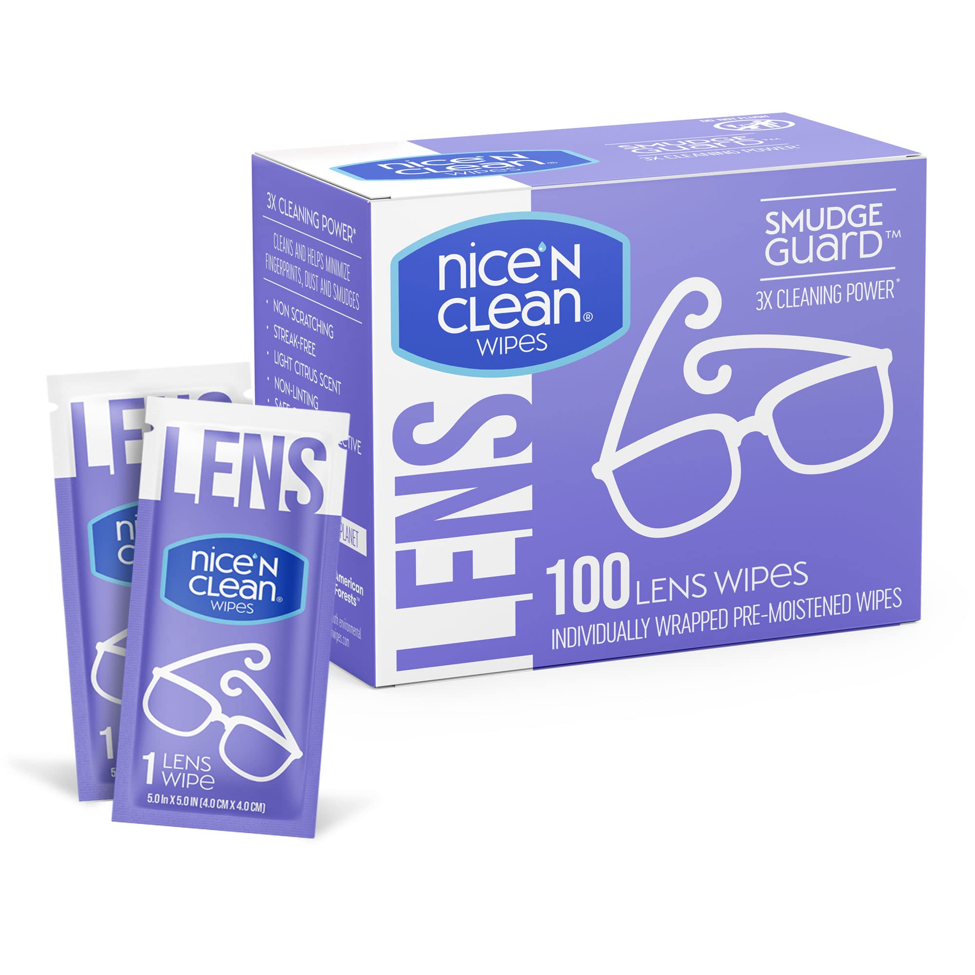 Nice 'n Clean SmudgeGuard Lens Cleaning Wipes (100 Total Wipes) | Pre-Moistened 