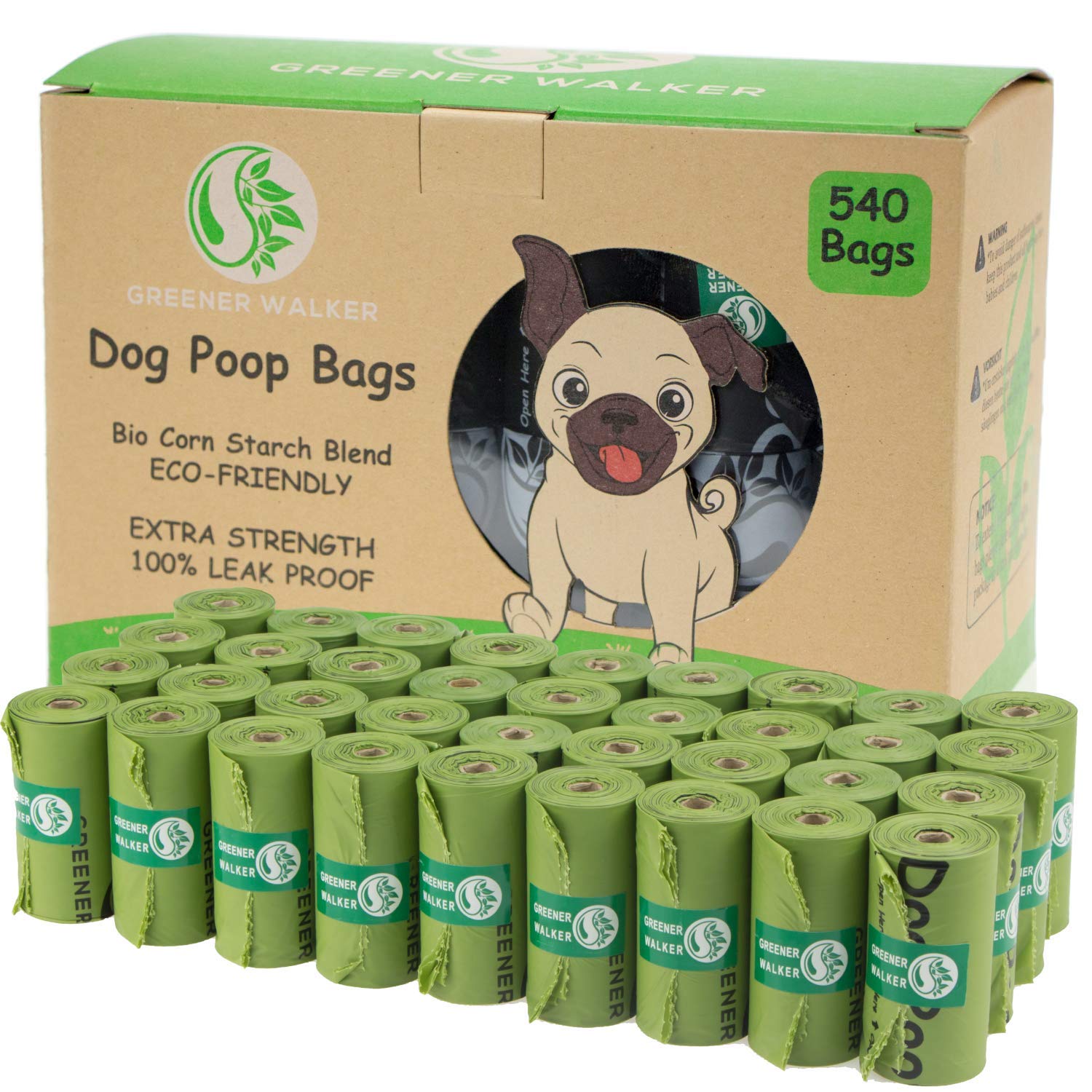 GREENER WALKER Poo Bags for Dog Waste, 540 Extra Thick Strong 100% Leak Proof Bi