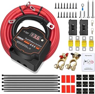 5M 12V 140 Amp Split Charge Relay Kit,LED Display VSR Dual Isolator Battery | Smart Voltage Sensitive Relay Kit Automatic Disconnect Switch, for Campervan SUV ATV RV Boat Vehicles