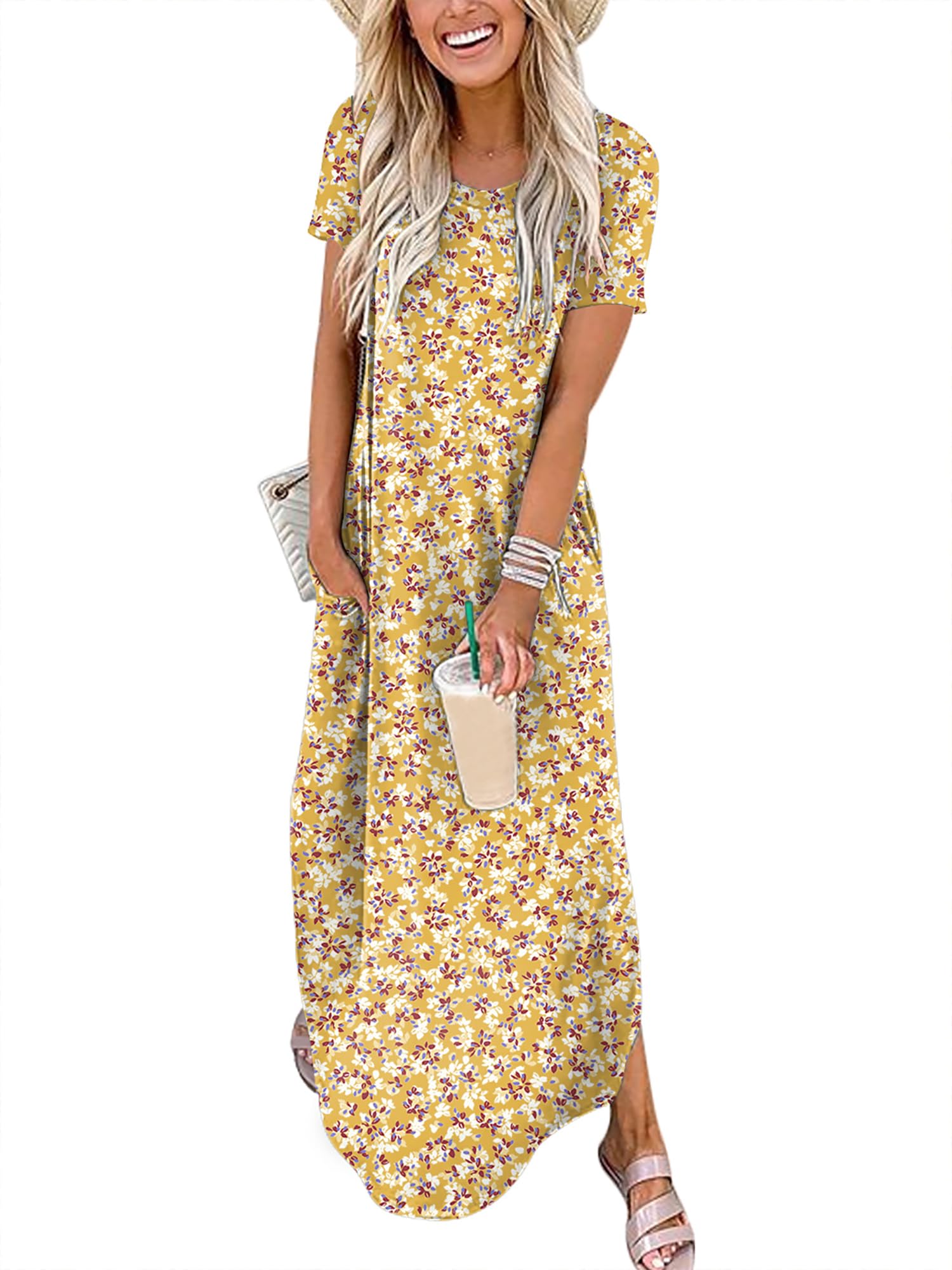 ANRABESS Womens Summer Maxi Dress Short Sleeve Casual Sundress with Pockets