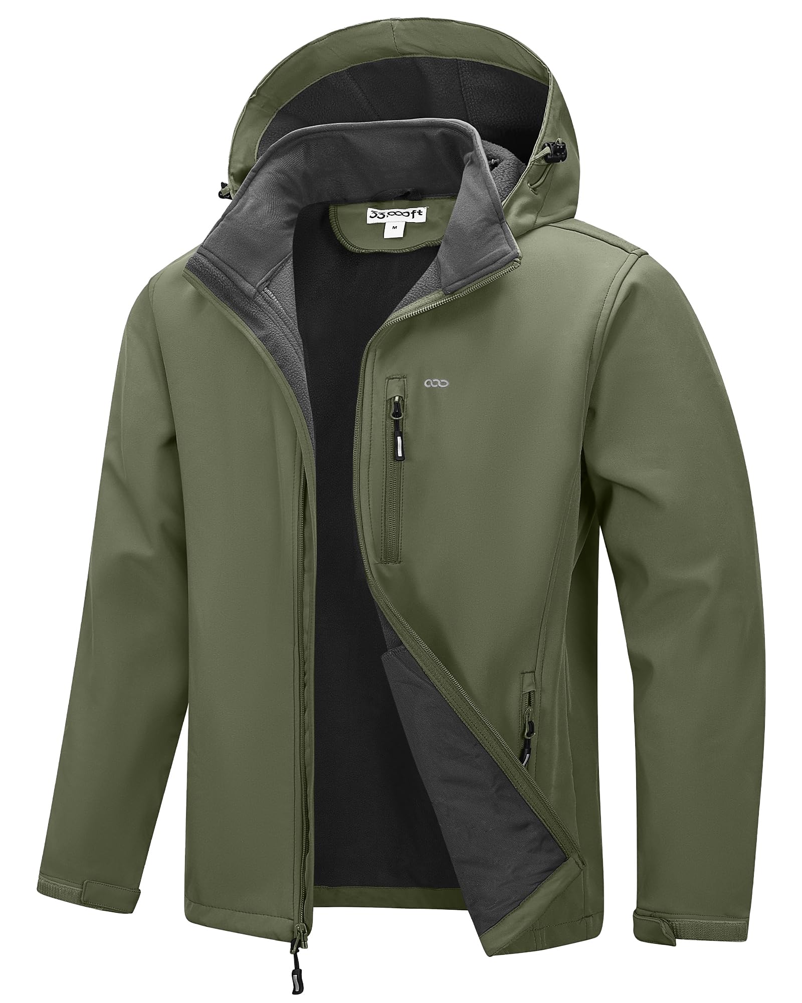 33,000ft Men's Hooded Softshell Jacket Waterproof Fleece Windbreaker Jacket