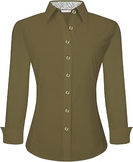 Alex Vando Womens Dress Shirts Long Sleeve Wrinkle Free Fitted Solid Color Stretch Work Business Casual Office Shirt Ladies Blouses