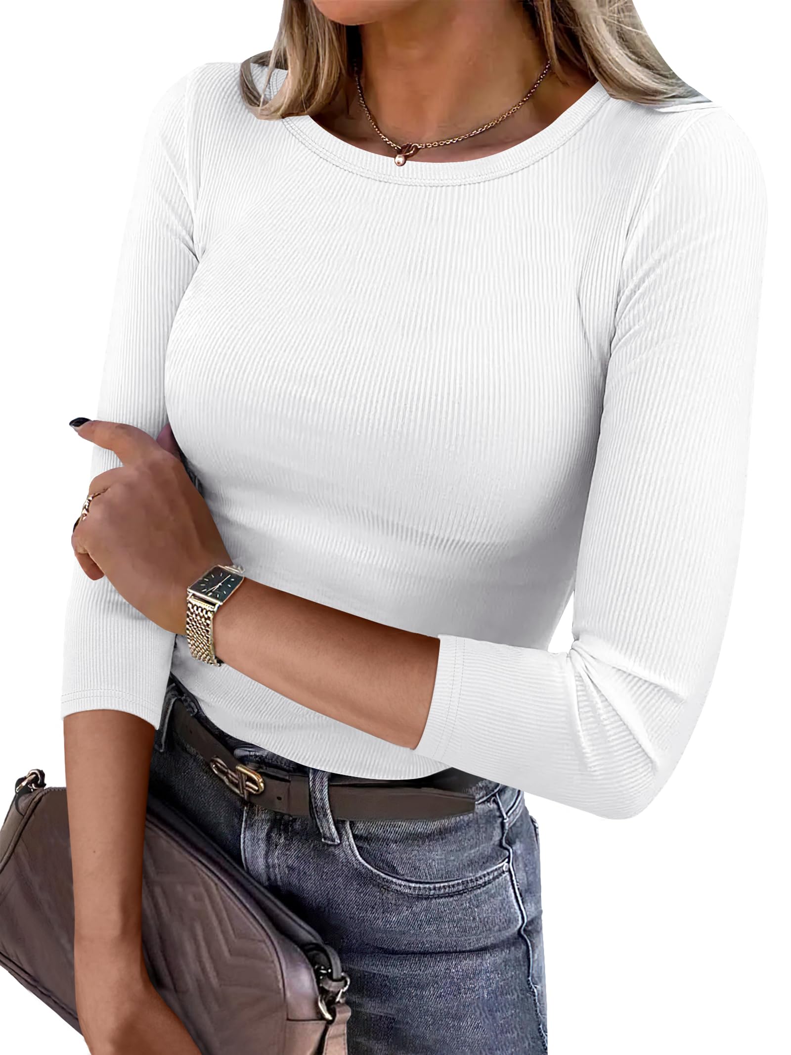 ANRABESS Top da donna a maniche lunghe a 3/4 in maglia a coste camicie aderenti 
