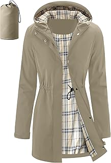Women's Long Rain Jacket Waterproof Packable Hooded Raincoat