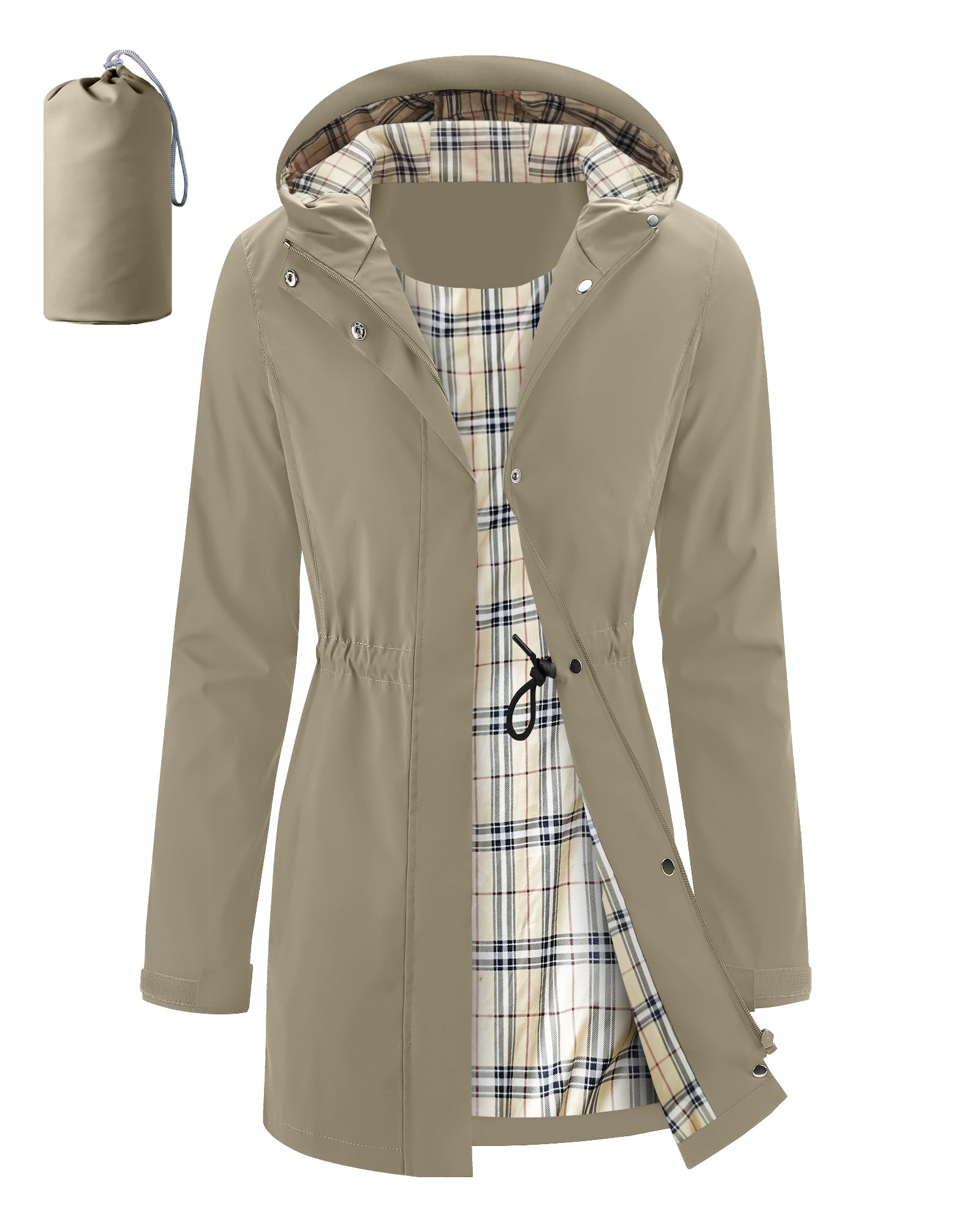 Women's Long Rain Jacket Waterproof Packable Hooded Raincoat