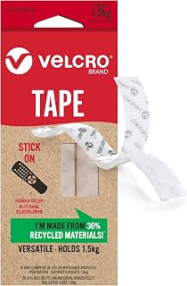 VELCRO Brand | Eco Stick On Tape | Cut-to-Length Strong Hook & Loop Self Adhesive Sticky Tape Perfect for Room Décor & Home, Office, Garage Use | White | 22mm x 90mm