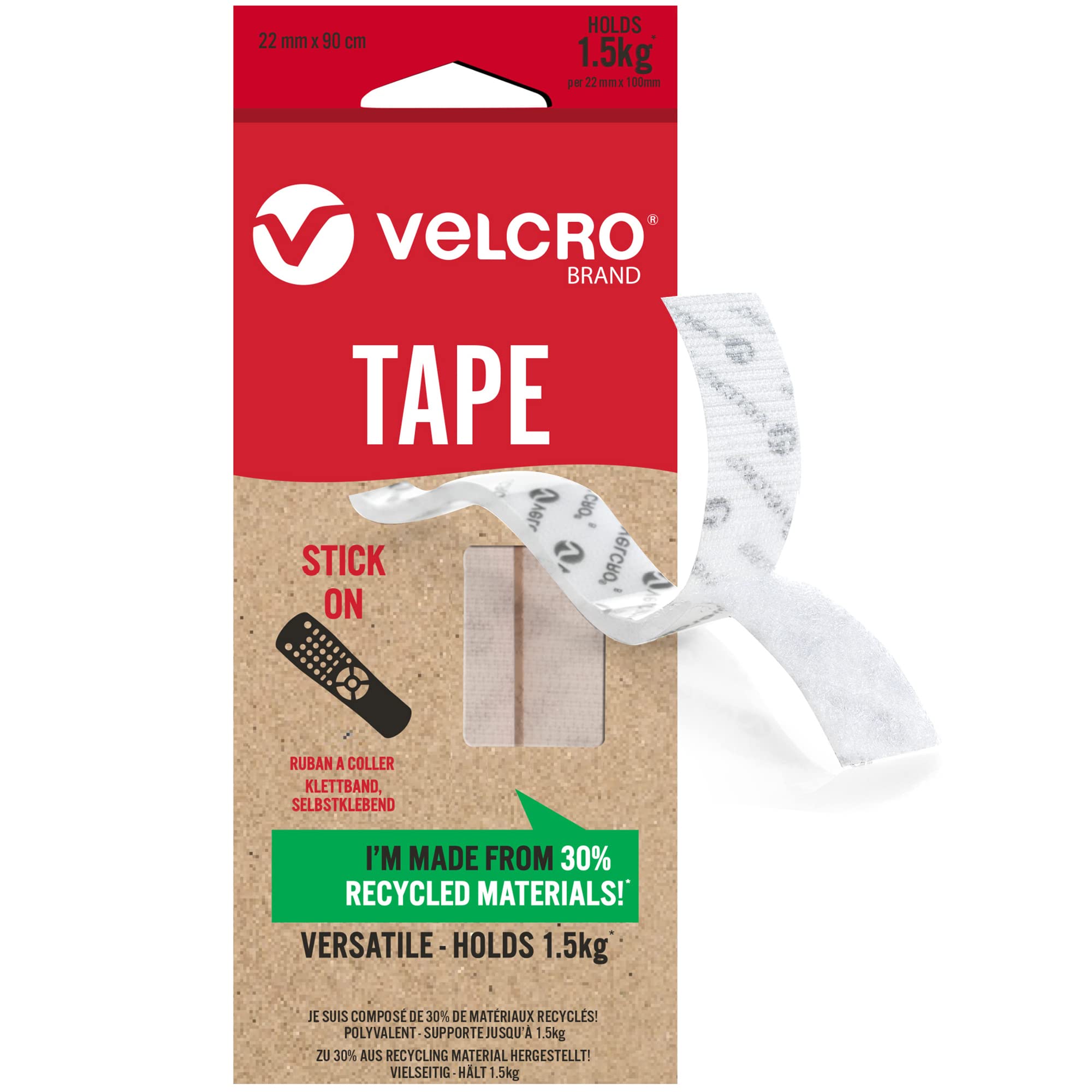 VELCRO Brand | Eco Stick On Tape | Cut-to-Length Strong Hook & Loop Self Adhesiv