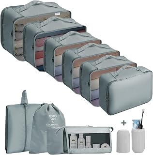 Jsdoin Packing Cubes for Suitcase,11 PCS Travel Luggage Packing Cubes for Backpack, Waterproof Essentials Suitcase Organiser Bags, Travel Accessories (Grey)