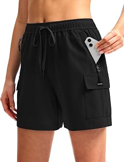 SANTINY Women's Quick Dry Lightweight Summer Travel Athletic Golf Cargo Shorts with Zipper Pockets