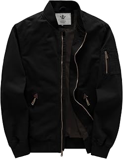 WenVen Men's Lightweight Cotton Flight Casual Military Bomber Jacket