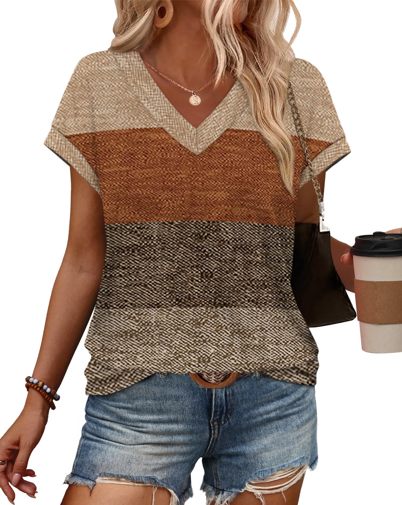 Womens T Shirts V Neck Cap Sleeve Summer Tops Basic Women Blouses Beach Vacation