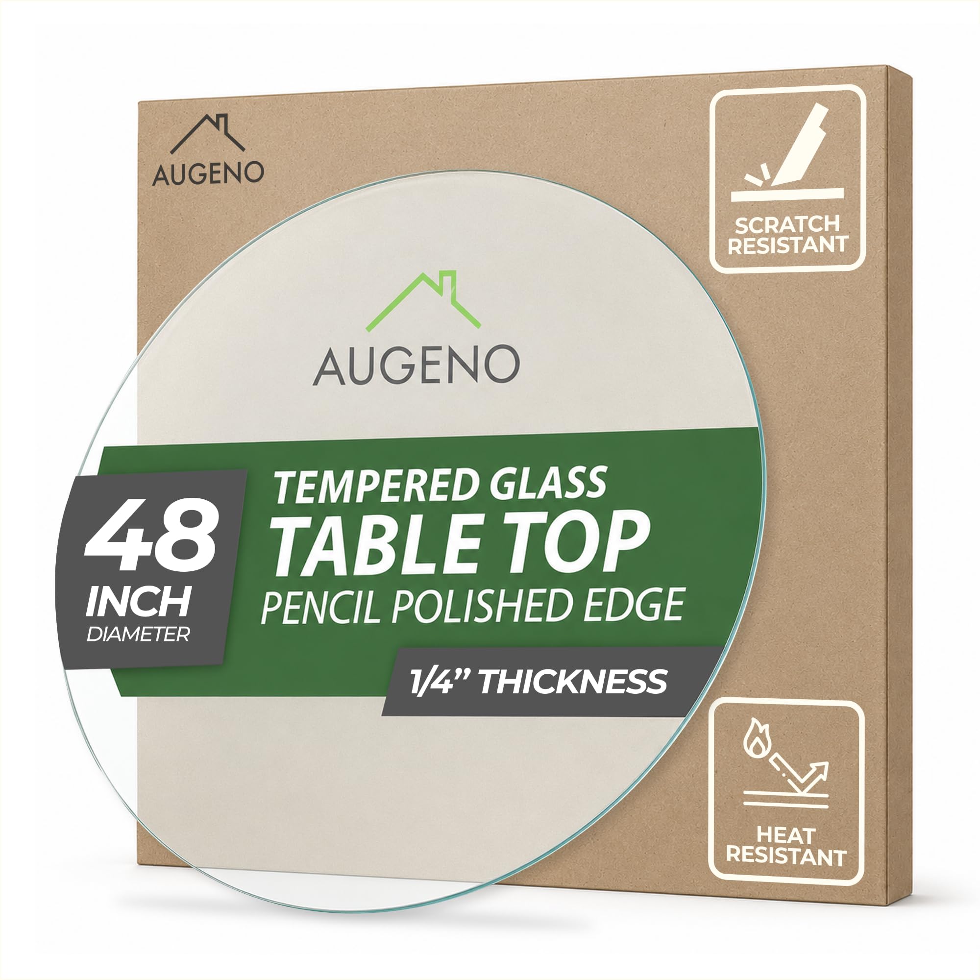 Augeno 48 inch Round 1/4" Thick Pencil Polished Edge Clear Glass Table Top with 