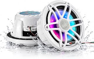 HYANKA HMS-65 6.5 Inch Marine Speakers, waterproof, 750W, 7Color LED, Pair | 2‑Way marine‑grade coaxial speaker, IP67, salt‑UV resistant for durable long‑lasting use, for boats, utv, atv.