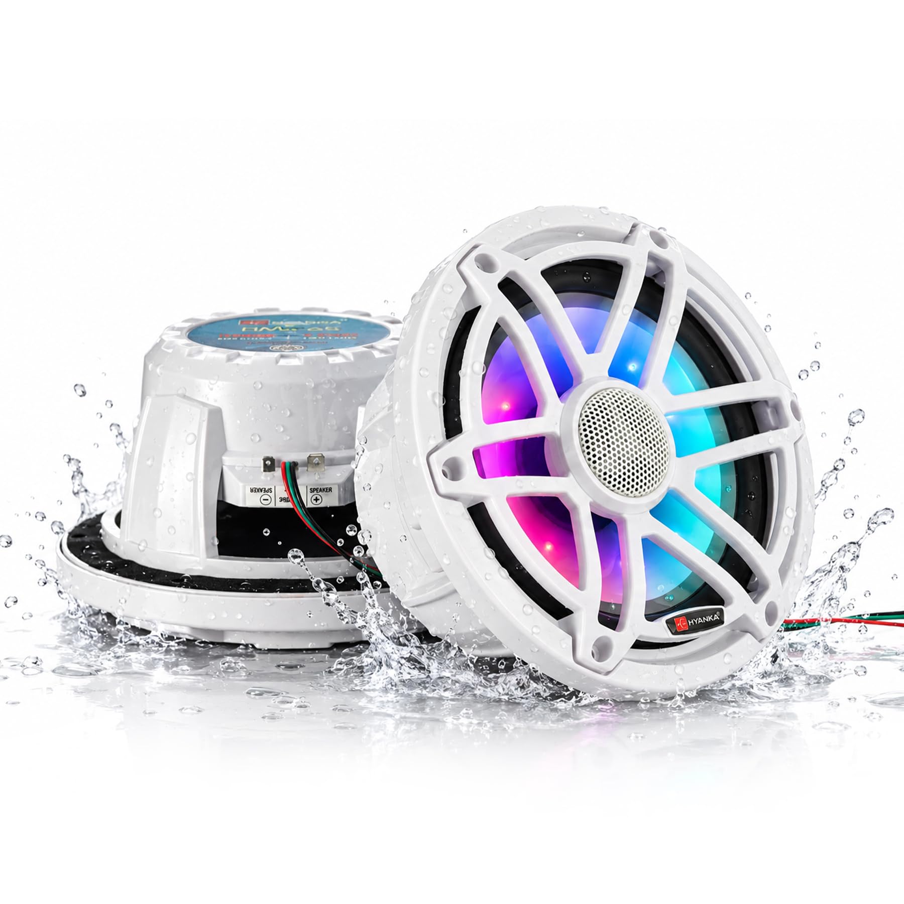 HYANKA HMS-65 6.5 Inch Marine Speakers, waterproof, 750W, 7Color LED, Pair | 2‑W