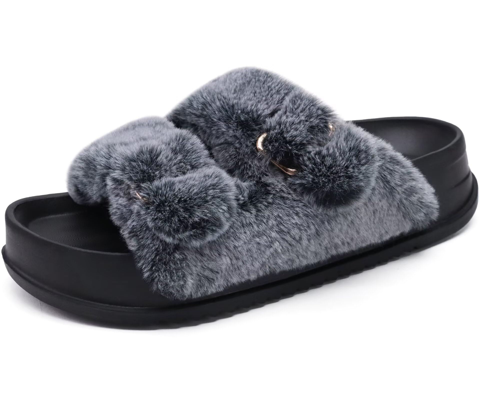 KuaiLu Women's Orthopaedic Plush Warm Slides Sandals with Soft Footbed, Cuddly A
