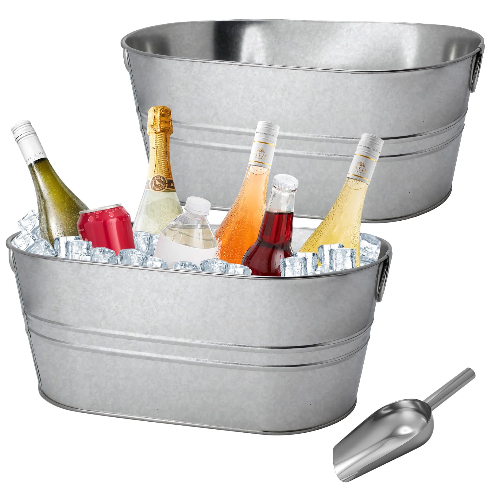 2 Pack 4 Gallon Galvanized Tub Ice Buckets for Parties Portable Beverage Tub wit