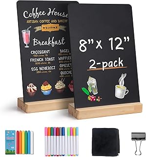 SELEAD Small Chalkboard Words Sign with Wooden Stand - 2 Pack 8x12 Inch | Tabletop Double-Sided Erasable Message Menu Board Decorative Chalk Board for Food, Store, Business, Wedding