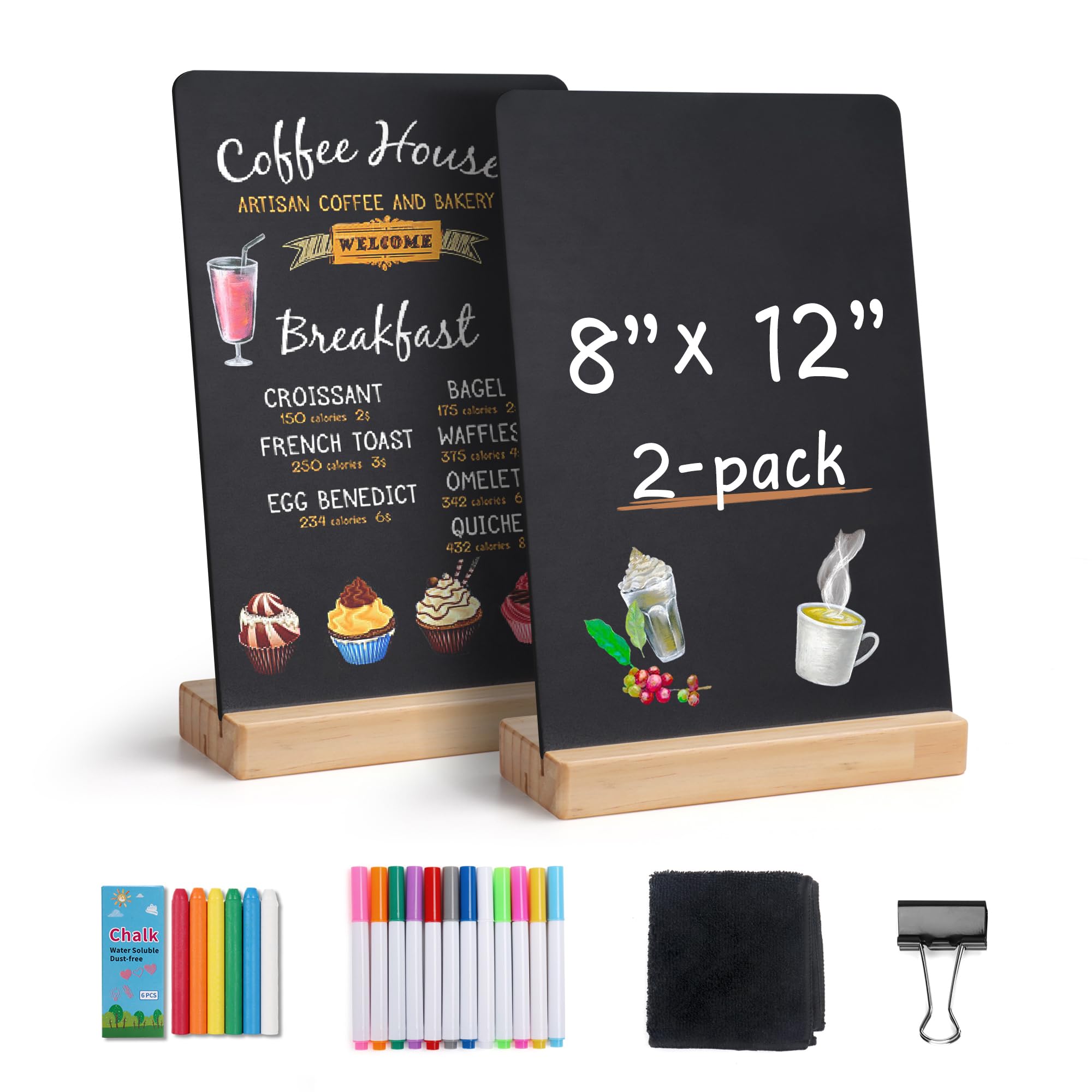 SELEAD Small Chalkboard Words Sign with Wooden Stand - 2 Pack 8x12 Inch | Tablet