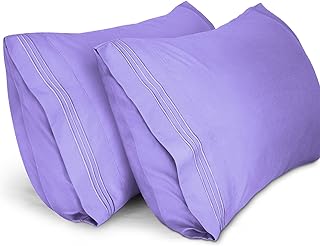 Lirex King Size Pillow Cases 2 Pack,1800 Thread Count Embroidered Soft Brushed Microfiber Pillowcases,Light Purple