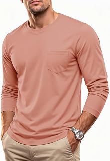MAGCOMSEN Maglietta da uomo a maniche lunghe girocollo con tasca casual traspirante leggera traspirante a maniche lunghe