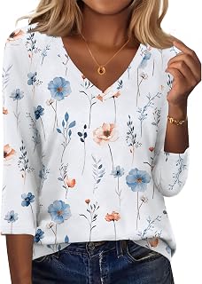 Zeagoo 3/4 Length Sleeve Womens Tops Casual V Neck Shirts Soft Basic Tees